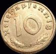 Third Reich 10 Reichspfennig with swastika Bronze