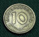 German Third Reich 10 Reichspfennig bronze coin with swastika