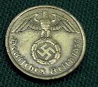 German Thrid Reich 10 Reichspfennig bronze coin with swastika