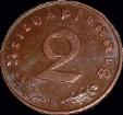Third Reich 2 Reichspfennig with swastika copper