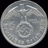 Third Reich 5 Reichsmark silver with swastica