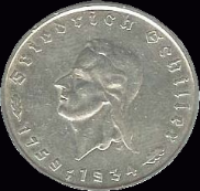German Third Reich 5 Reichsmark Schiller silver coin with swastika 