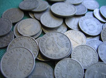 Nazi Third Reich Reichspfennig zink coins with swastika