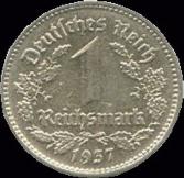 Nazi Nickel 1 Reichsmark coin